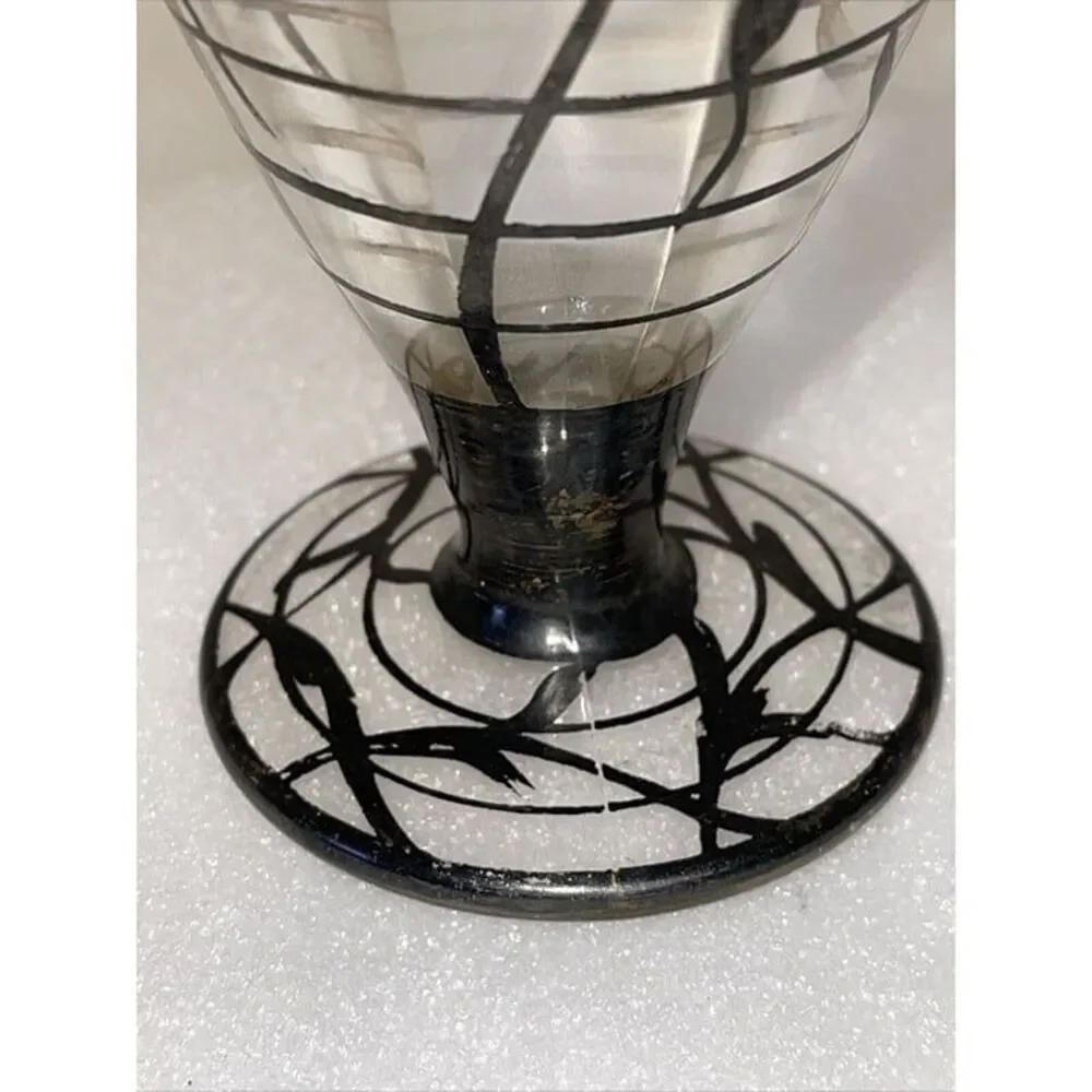 Art Nouveau Vase Sterling Silver Overlayed Glass Fluted Lip Footed Circa 1930’s
